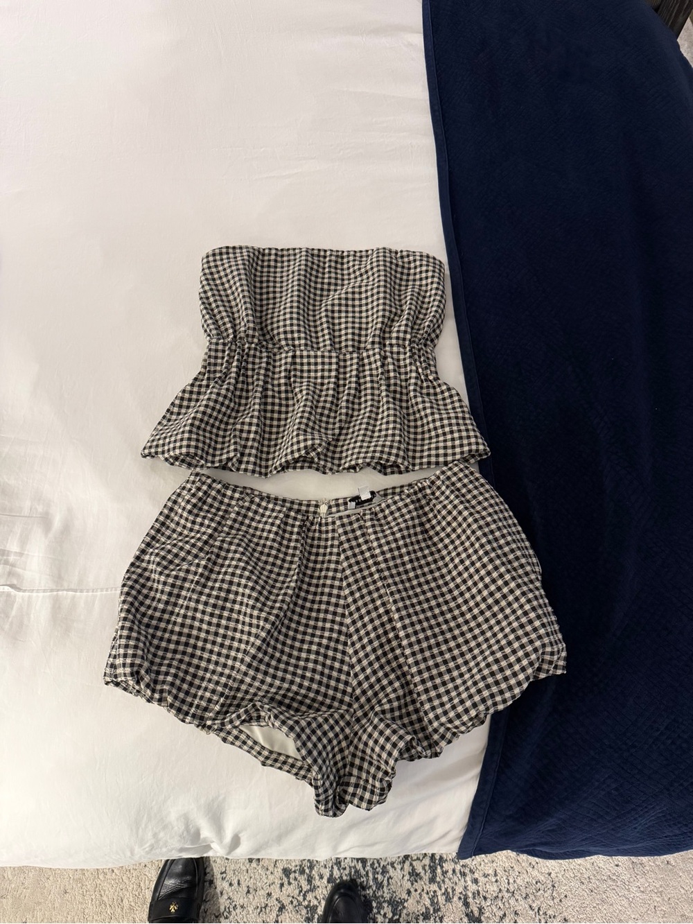 Strapless Gingham Crop Top and Shorts Set - Black/White